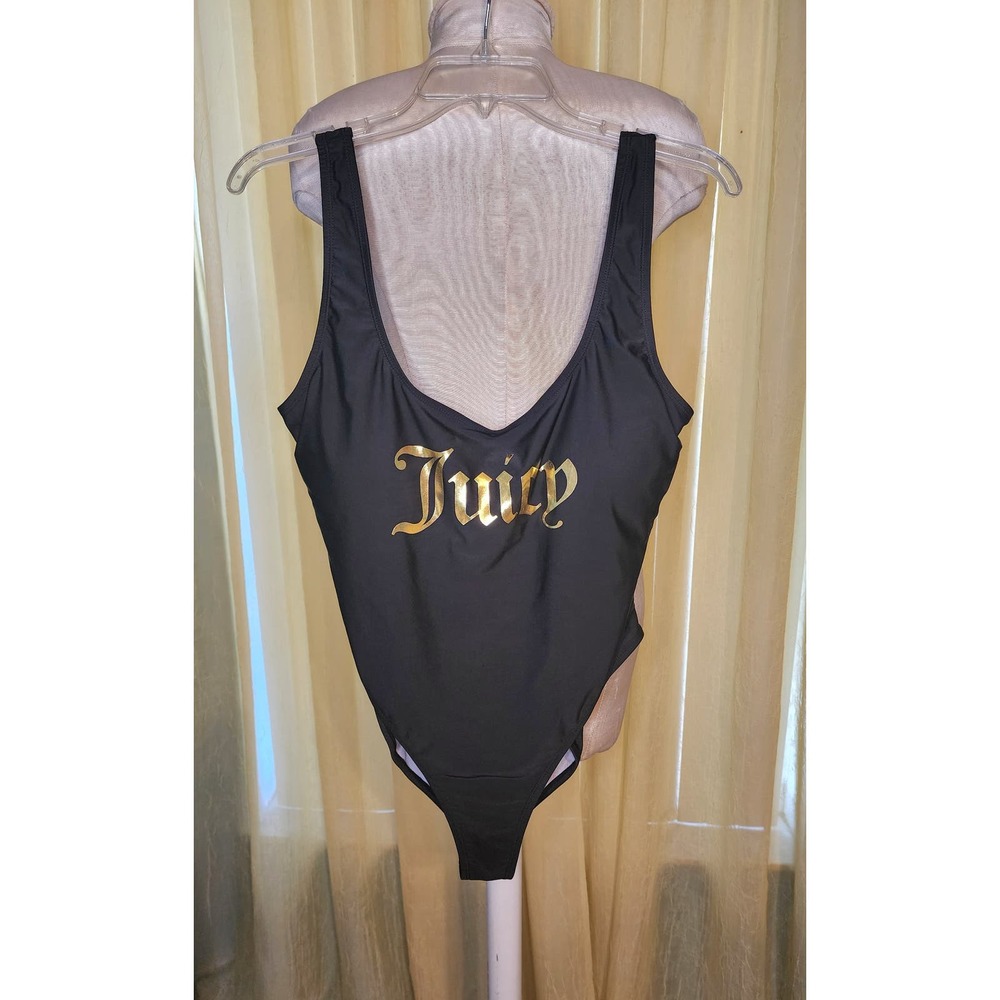 Juicy Couture Gold Black One Piece Swimsuit High Cut Scoop‎ Neck XL extra large